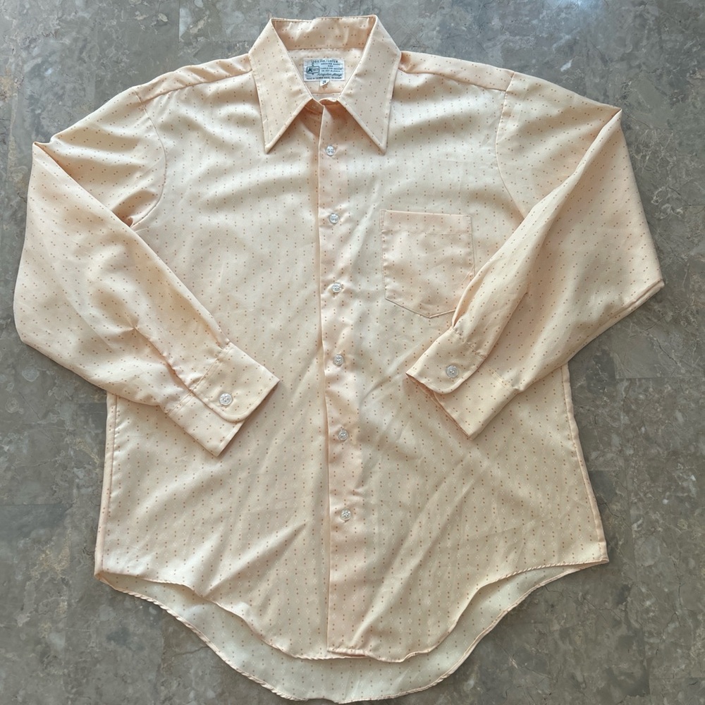 Vintage Kmart 70s Peach Polka Dot Dress Shirt 16 33 Taiwan